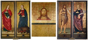 Buste du Christ, Saint Jean-Baptiste et Saint Pierre. Fermé - Antoniazzo Romano